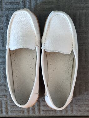 Women's White Leather Slip-On Loafers